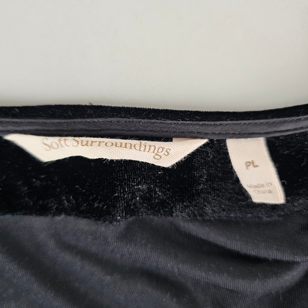 Soft Surroundings Black Velvet Faux Wrap Ruched V-Neck Top PL 37120 - Picture 7 of 11